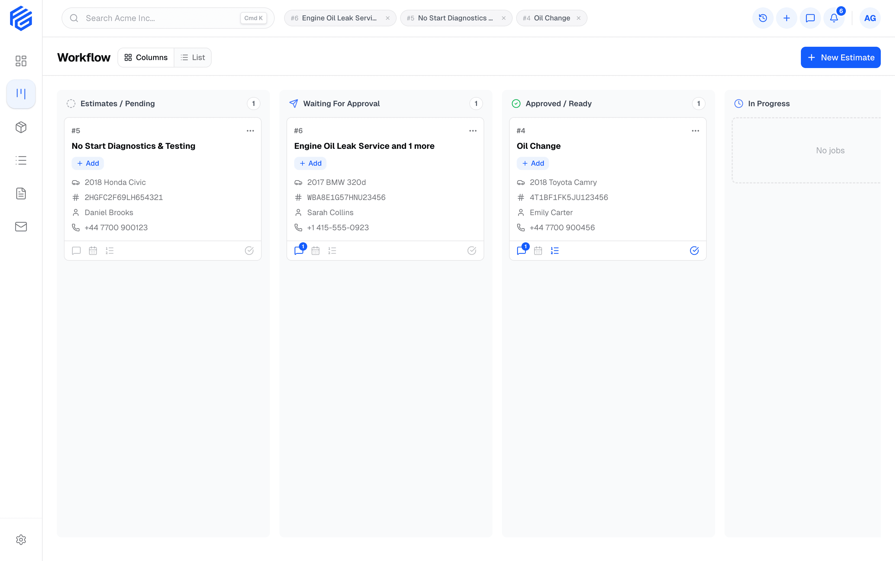 GarageFlow dashboard